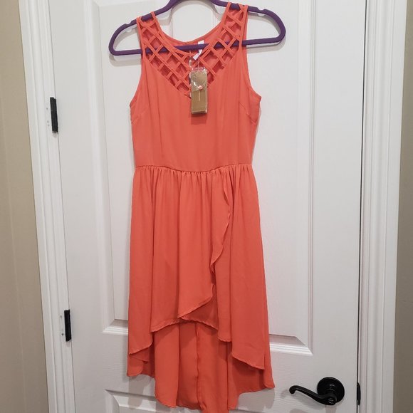 Alya Francesca's Womens Dress Coral Lattice High Low NWT Size S Small Spring - Picture 1 of 9
